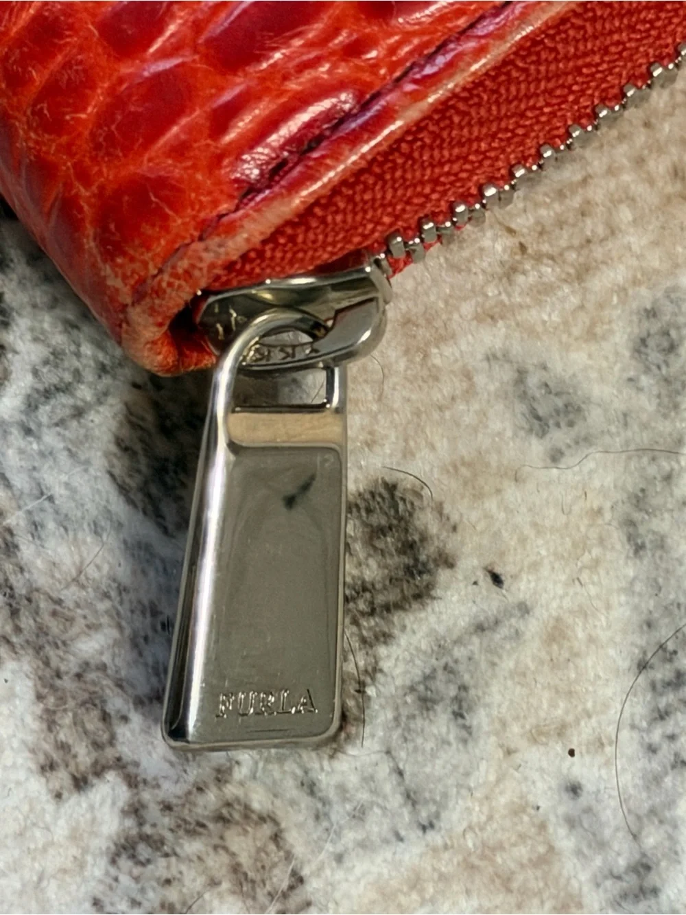 FURLA leather red/orange croc-Embossed Zip-around Wallet